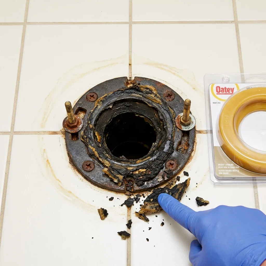 Failed wax ring showing water seepage at the base of a toilet in a Tremont, PA home