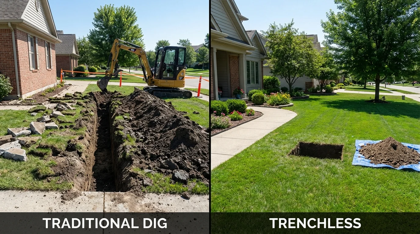 Trenchless sewer repair with minimal yard damage versus traditional excavation in Tremont, PA